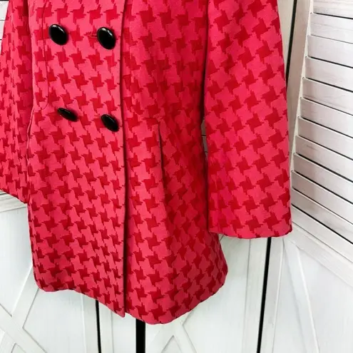 City Girl Houndstooth Swing Coat Jacket Red Pink Small