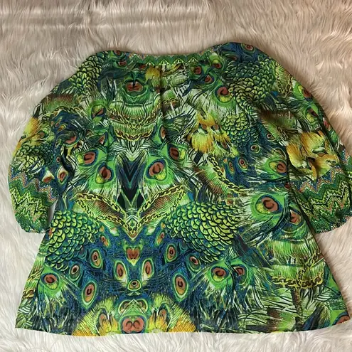 Anthropologie Fig and Flower Boho Peasant Blouse Women’s Size 1X Lined Peacock Green