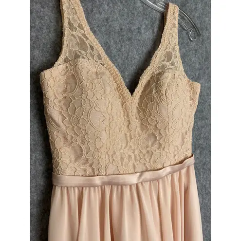 Mori Lee Lace Bodice Dress Chiffon Party Cocktail Pastel Pink Blush Sleeveless 6