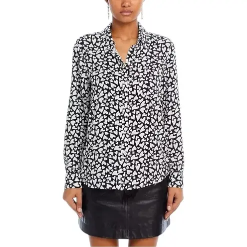 Rails Kathryn Button Up Shirt LN Black / White Heart Print Collared L/S Small