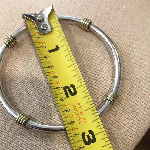 Sterling Silver Two Tone Bangle Bracelet With Gold Stations