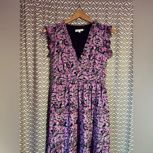 FREE THE ROSES | Floral Ruffle Detail Long Dress, Size S Purple