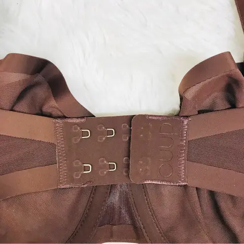 New CUUP The Balconette Mesh Bra Size 32G Brown Espresso Sheer Underwire