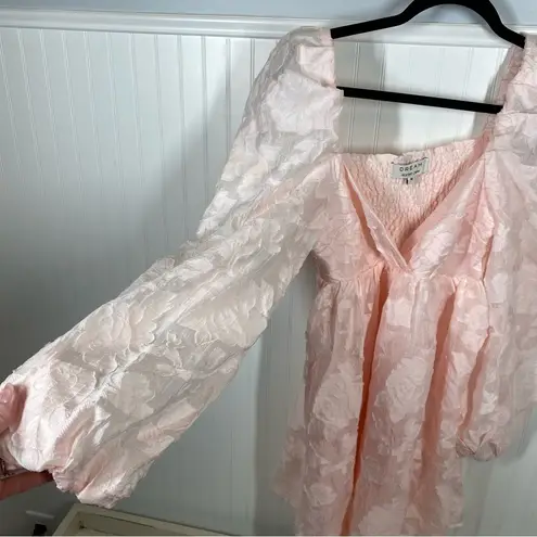 Sister Jane DREAM pink Floral Brocade Organza Mini Dress Puff Sleeve size medium