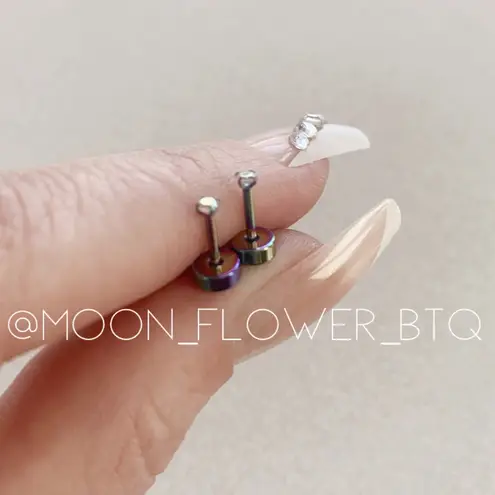 Very Tiny Rainbow CZ Flat Back Earrings Green