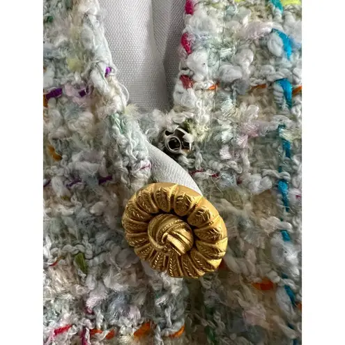 Jeannene Booher Multicolor Tweed Jacket Dress W/ Gold Buttons White Size 10