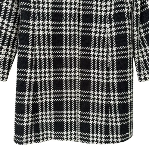 Charter Club Wool Blend Plaid Tweed Coat Black White Button Front, Size 4