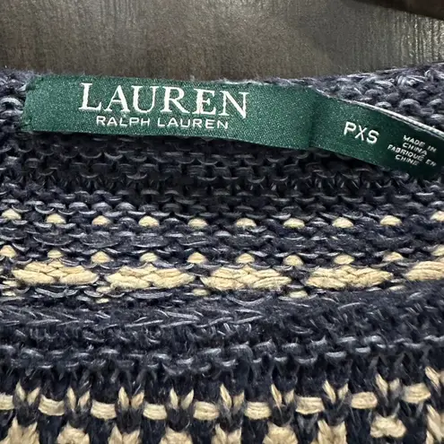 Lauren Ralph Lauren Aztec Southwestern Knit Sweater Cotton Linen Petite XS Blue Size undefined