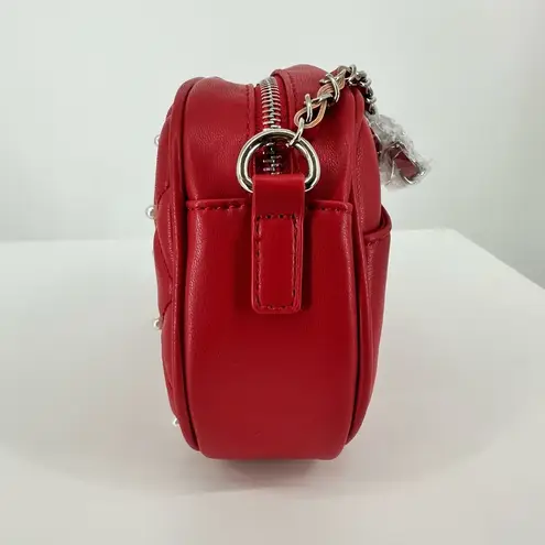 Badgley Mischka Red Diamond Quilted Camera Crossbody Bag with Pearls NWT