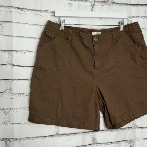 Christopher & Banks Brown Utility Cargo Shorts Women’s 16 Mid Rise 100% Cotton