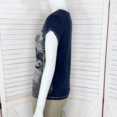 Blue Canyon Y2K Venice Italy Graphic Print Cap Sleeve Tee Shirt Blue Small