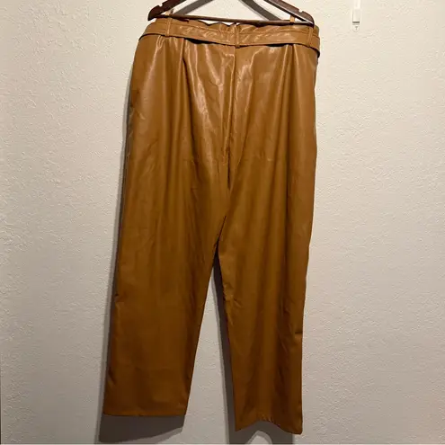 NWT Heyson Tan Faux Leather Paperbag Tie Waist Pants Women’s Size 2XL Brown Plus