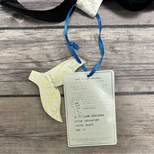 Lisa Blue Black Velvet Sorceres Halter Bikini Top NWT Small Tie Gold Tone Charm