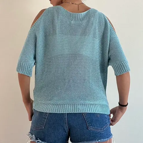 Carina Ricci Blue Cold Shoulder Knit Sweater