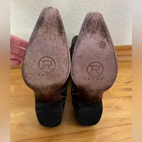 Roper Aztec Embroidered Neon Southwestern Women's Western Boots Leather Size 10 Brown