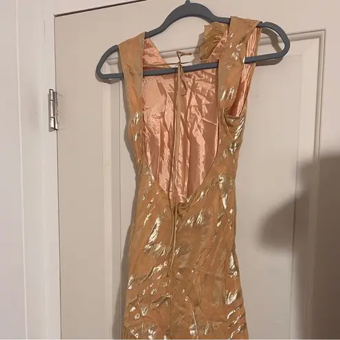 Delfi Collective $468 Anthropologie XS Mini Animal Print Zebra Asymmetric Dress Gold