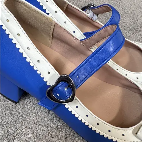 Women’s Red Chunky Heel Mary Jane Pumps Cute Bow & Hearts Round Toe Size 7 NEW Blue