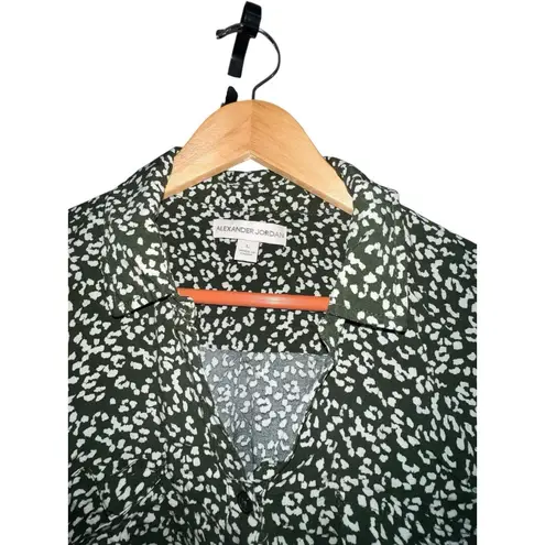 Alexander Jordan Green White Print Button Front Blouse Women’s L Size L