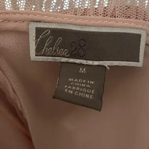 Chelsea28 Women's M‎ Blush Pleated Swiss Dot Mock Neck Sleeveless Blouse