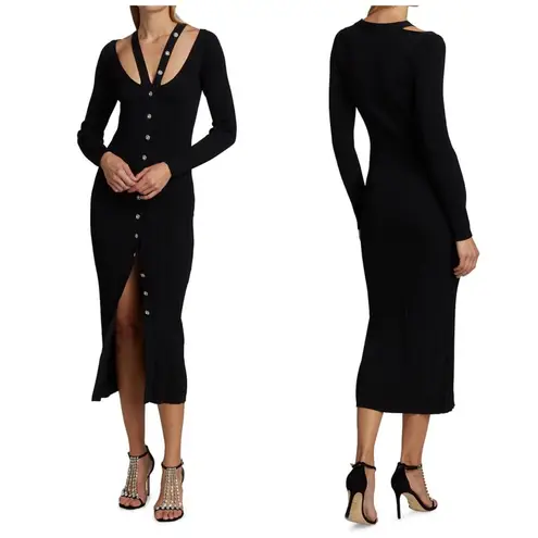 Cinq à Sept Cinq a Sept NWOT Aaliyah Crystal Button Cardigan Midi Dress Black, S