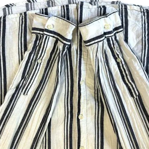 Trovata Birds of Paradis Linen Striped Button Up Shirt Sz M Classic white black Size M
