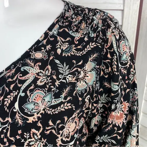 Mossimo Romper Floral Ruffle Hem Black Multi Small 3/4 Sleeve