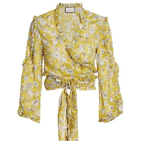 Alexis Odilo Citron Floral Wrap Ruffle Trim Blouse Size XS New With Tag