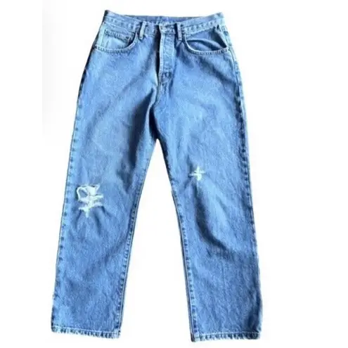 Carmar Capri Jeans Size 30 Distressed Oversized Straight Leg High Rise Light Blue