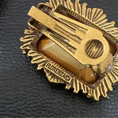 Vintage FLORENZA Lime Emerald Cut Rhinestone Framed Runway Large Clip Earrings