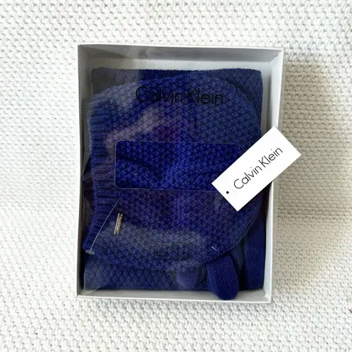 Calvin Klein  Bold Blue 3 Piece Hat Scarf Gloves Textured Sweater Knit Set New