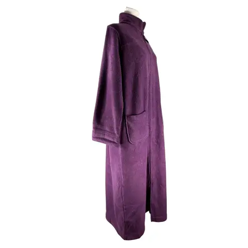 LL Bean Womens Purple Fleece Full Zip Long Robe Lounger Size L Cozy Minimalist Size L