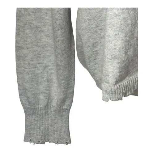 Minnie Rose Sweater Women Medium Gray Cotton Cashmere Knit Frayed Edges Luxury