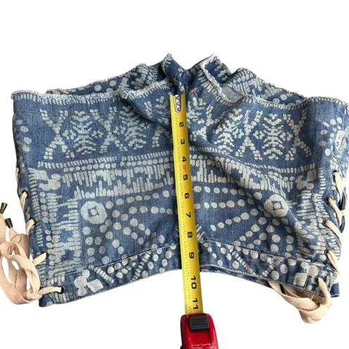 Sea New York Size S Lace Up Jean Shorts Acid Wash Denim Frayed Southwestern Boho Blue
