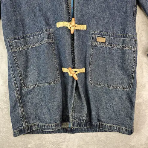 Ralph Lauren Vtg  Denim Jacket Chore Barn Coat Hooded Wood Toggle Womens L Trench