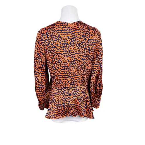 2/$35 Lulu's C173T Color Me Wild Cheetah Print Peplum Blouse SMALL Orange Retro
