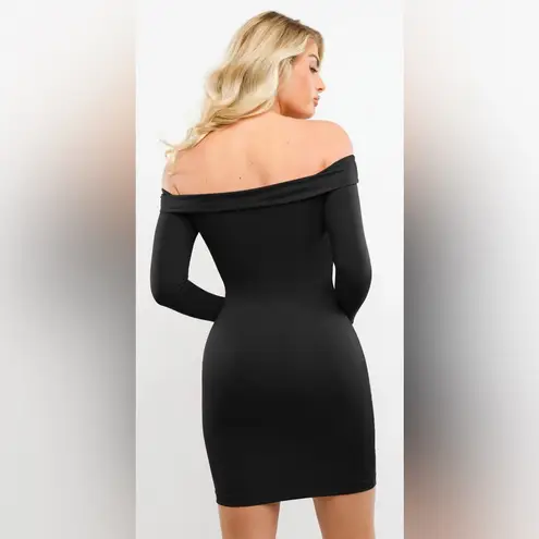Popilush Women’s Black Shapewear Long Sleeve Off the Shoulder Mini Dress Sz L Size L