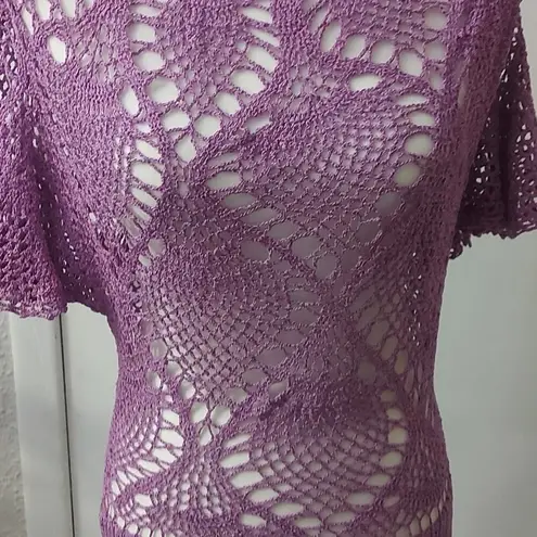 Arden B . Purple Crew Neck Crochet Top Size L Silk Mix