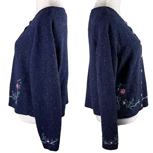 Northern Reflections  Sweater Cardigan Large Navy Pink Floral L