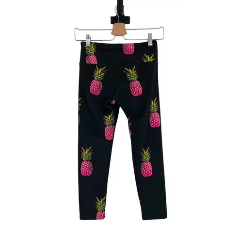 Goldsheep Black Pink Pineapple Print Cropped Leggings Size Small