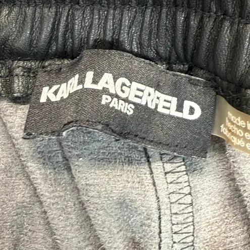 Karl Lagerfeld Faux Leather Joggers Track Pants Side Stripe Drawstring Black S