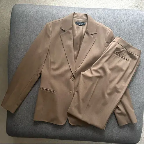 Lafayette 148 New York Wool Jacket & Pant Beige Suit Set Tan Size 8