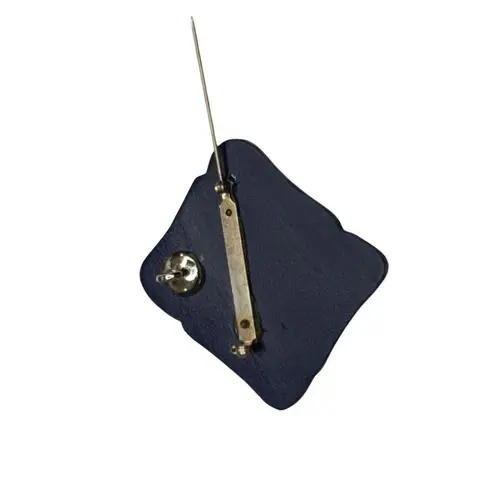 Handcrafted Navy Blue Geometric Pin Brooch W/ Dual Fasteners & Textured Design