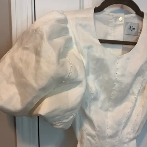 AJE Renee Puff Sleeve Beaded Mini Dress Bridal White Size 4 AU 0 US