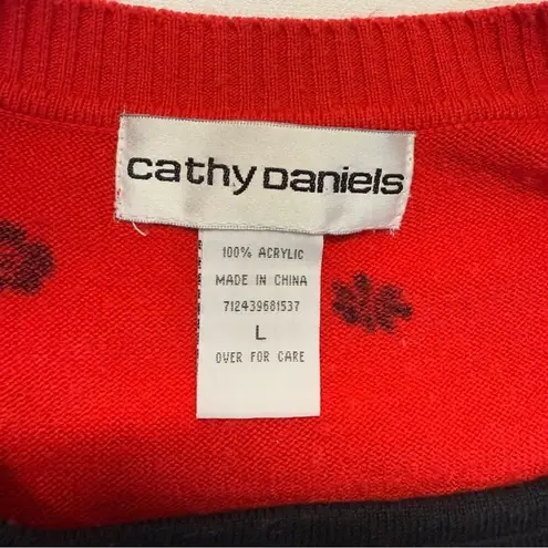 Cathy Daniels Layered Knit Cardigan Sweater Women’s Large Floral Red Black