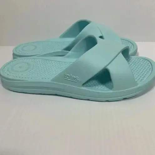 Totes Everywear Turquoise Cushioning Comfort Slip On Beach Sandals Size US 7 Blue