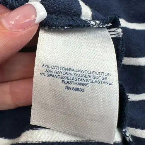 Lands' End Lands’ End Cotton Above Knee Length Robe Deep Sea Navy Stripe Plus Size 1X - 2X