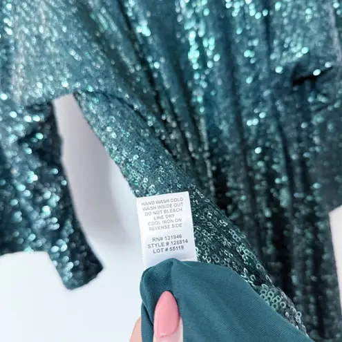 Jude Connally Delia Sequins Dress Palace Green Bell Sleeves Shift Size Small New