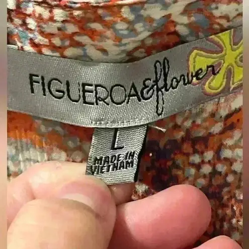 Anthropologie Fig & Flower Sheer Floral Button Up Shirt Blouse Top Size Large Red