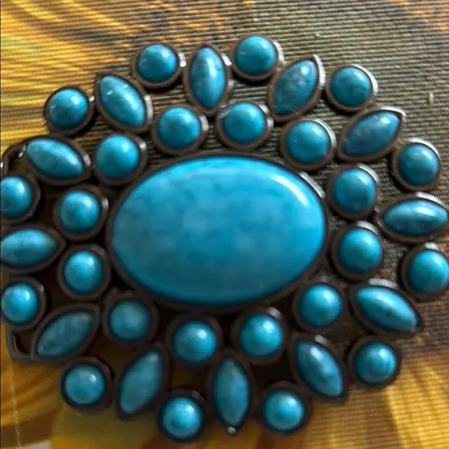 Turquoise and Bronze Belt Buckle with Striking Design Blue