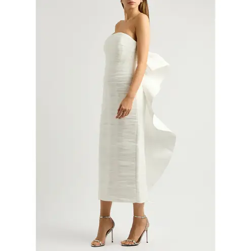 Rebecca Vallance Lily Strapless Ruched Midi Dress Ivory US 10 UK 14 White